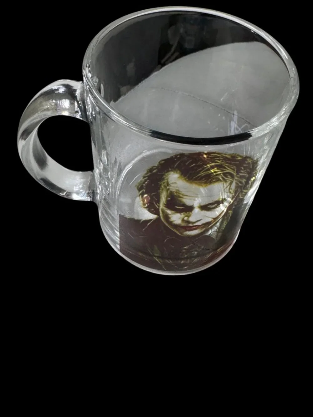 Joker Dark Knight Clear Glass Coffee Mug, 11 oz, Villain Graphic Print